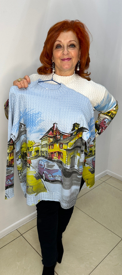 Цветной джемпер с закрытым горлом и мелкой "косичкой"