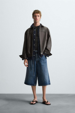 ZARA КУРТКА-БОМБЕР ИЗ ИСКУССТВЕННОЙ КОЖИ, ШОКОЛАДНО-КОРИЧНЕВЫЙ