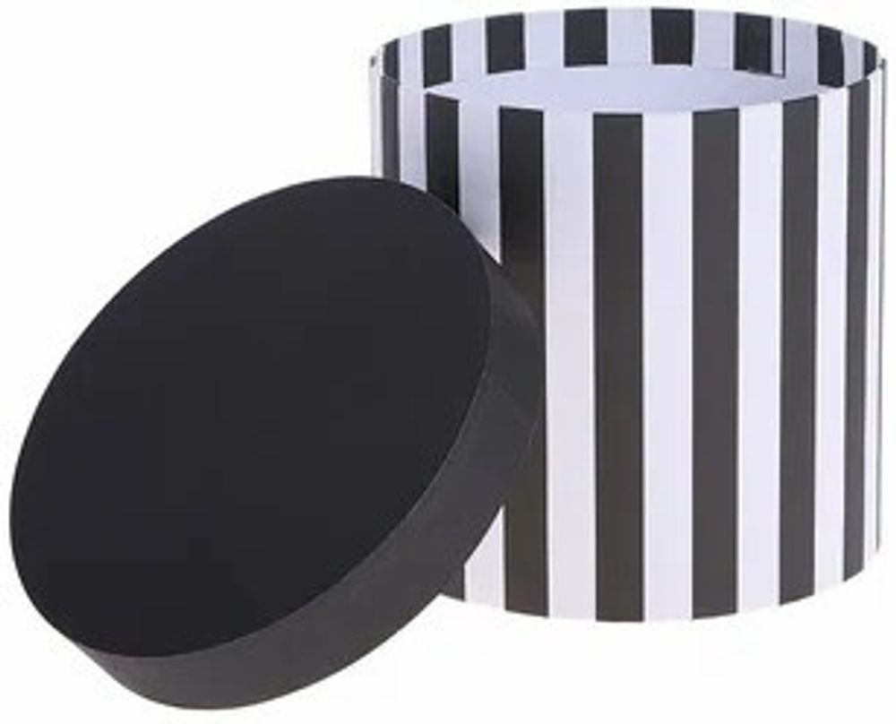 Коробки КРУГ 10*18 ПОЛОСКИ/ЧЕРНЫЕ на белом