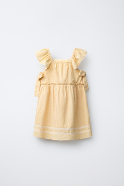 ZARA ПЛАТЬЕ С БАНТАМИ И КРУЖЕВОМ, ЖЕЛТЫЙ
