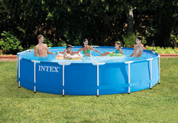 Каркасный бассейн Intex Metal Frame 457x84 см + фильтр-насос 2006 л/ч, лестница, тент, подстилка (28240)
