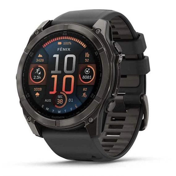 Умные часы Garmin Fenix 8, 51 мм, AMOLED, Sapphire Carbon Gray DLC Titanium with Black/Pebble Gray Silicone band