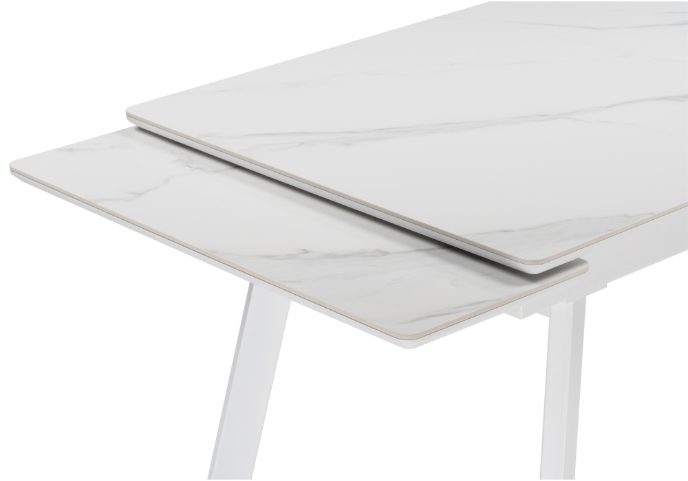 Керамический стол Woodville Норман 140 (200) х 80 белый мрамор alpin white, snow white, белый, ножки белые
