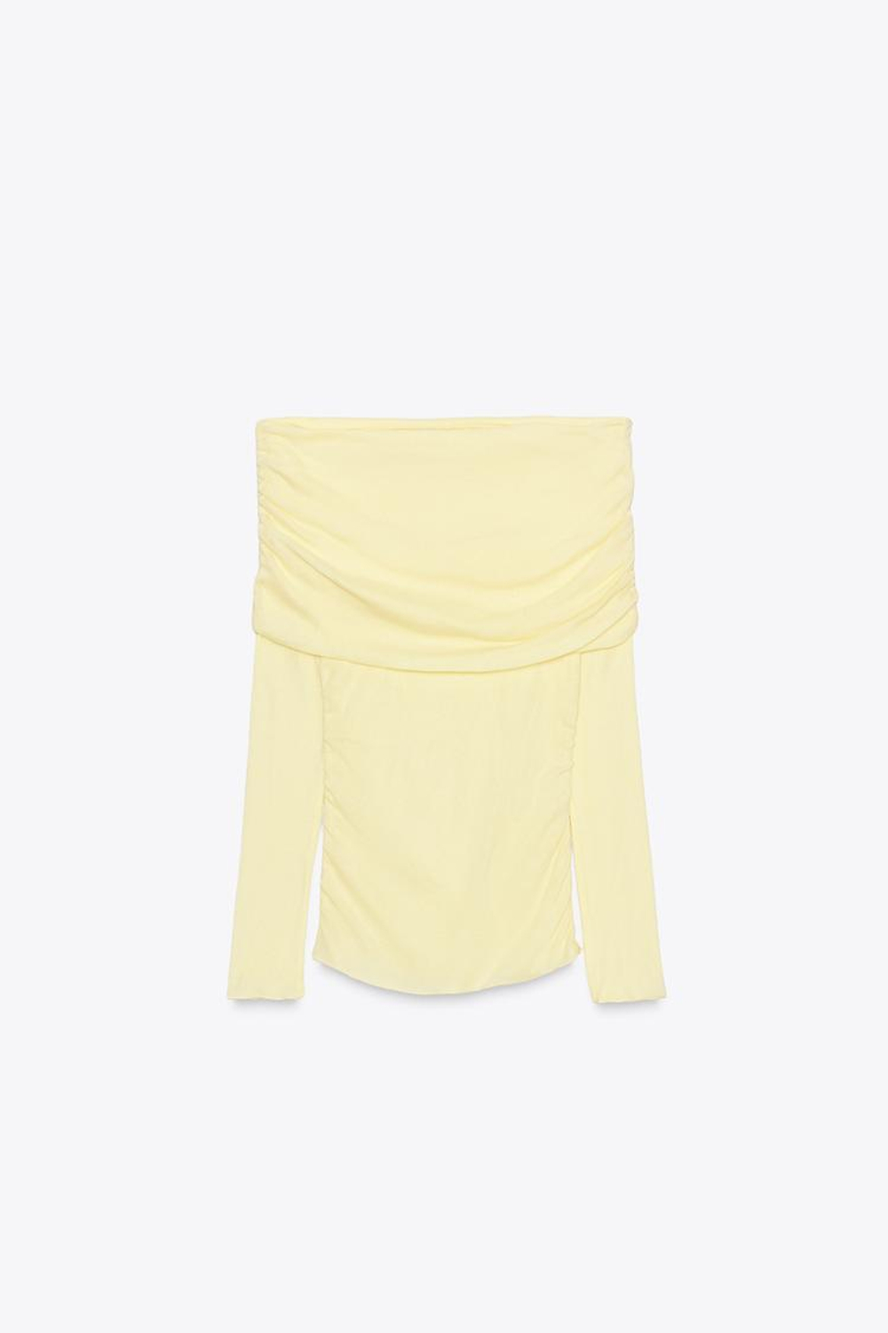 ZARA ФУТБОЛКА БЕЗ БРЕТЕЛЕЙ СО СБОРКАМИ, СВЕТЛО-ЖЕЛТЫЙ