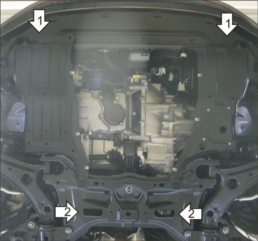 Защита картера Двигателя, КПП. 2 мм, Сталь. для Honda Fit 2014-2020, Honda Fit 2008-2014, Honda Jazz 2008-2011, Honda Shuttle 2015-2022 MOTODOR.00828