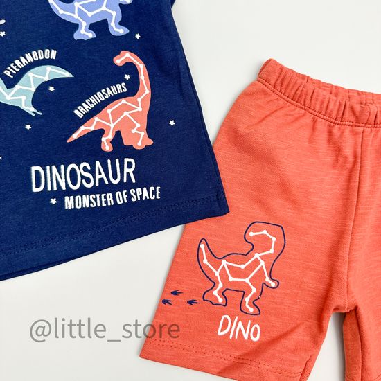 Комплект хлопковый "Дино-созвездия" синий/терракот