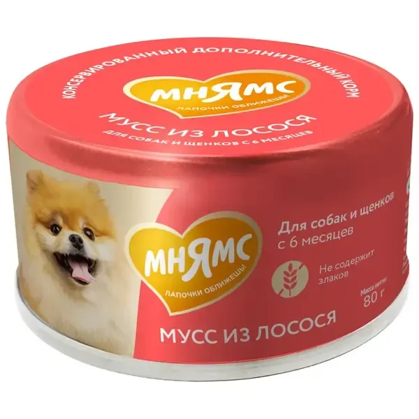Влажный дополнительный корм Мнямс На каждый день для собак и щенков старше 6 месяцев, мусс из лосося