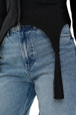 Жакет с кисточками твидовый черный