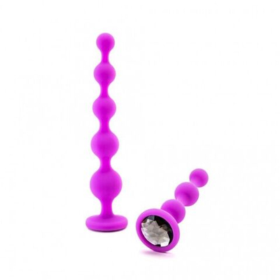 Набор из 2 лиловых анальных цепочек с кристаллами в основании (Цвет: лиловый)