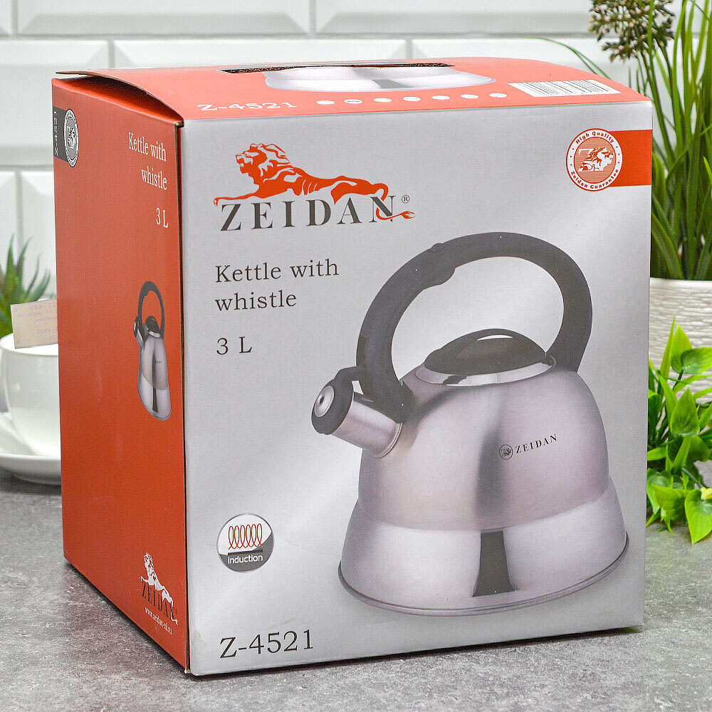 Чайник 3л нерж со свистком, индукция, бакелитовая ручка, Z-4521