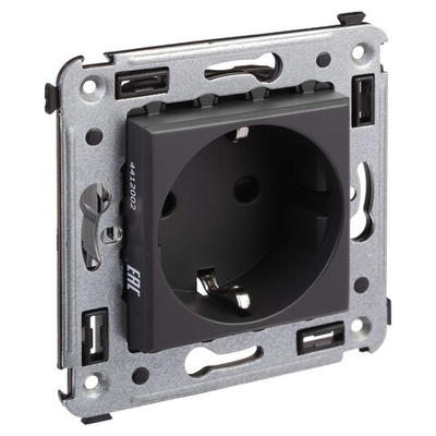 Розетка в стену, 2P+E, с з/ш, "Avanti", "Черный матовый"