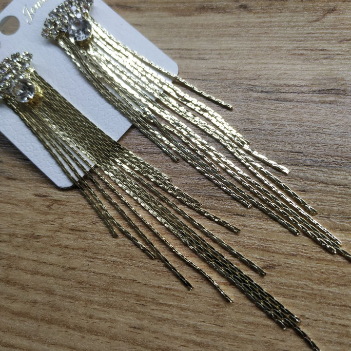 Серьги-гвоздики Bogema Дуга из страз кристалл цепочки жгутики металл золотистый