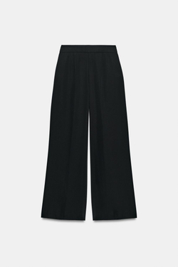 ZARA БРЮКИ ПАЛАЦЦО С ЗОЛОТИСТОЙ ПУГОВИЦЕЙ, ЧЕРНЫЙ