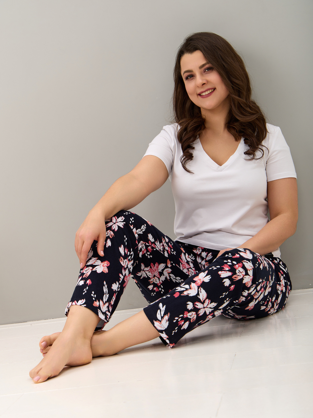 Брюки Б-18/синий-цветыкоралл