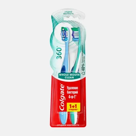 Зубная щетка Colgate 360 суперчистота средней жесткости 1+1 в ассортименте