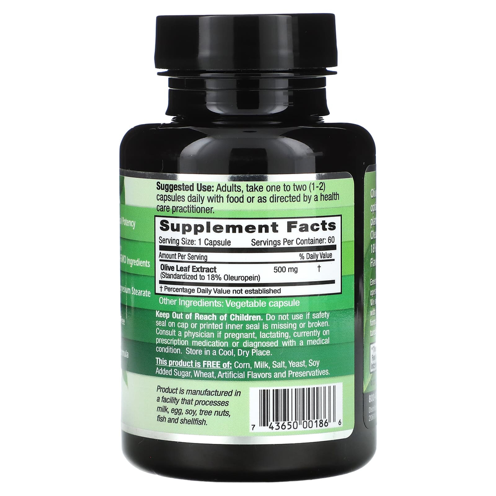 Emerald Laboratories, Листья средиземноморской оливы, 500 мг, 60 растительных капсул