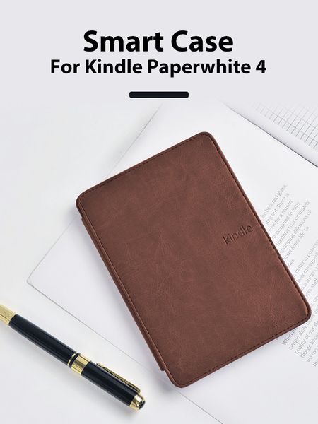 Магнитный кожаный чехол для Amazon Kindle Paperwhite 2018 (4th gen) Коричневый