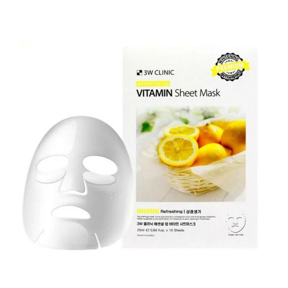 Маска для лица 3W Clinic Essential Up Vitamin Sheet тканевая с витамином С осветляющая 25 мл