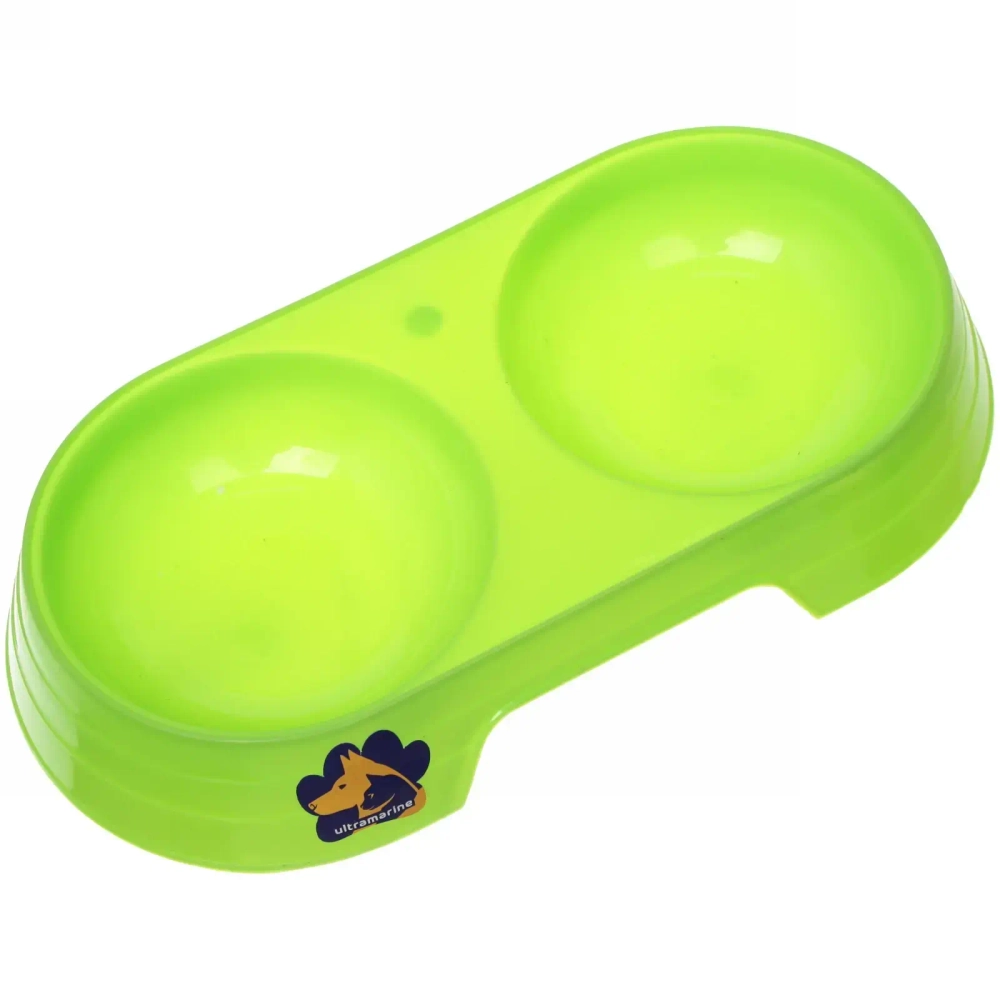 Миска пластиковая двойная «Мр. Марли», цвет зелёный, 23*12*4см