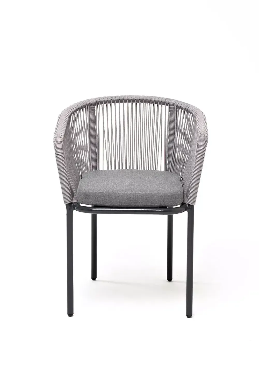 "Марсель" стул плетеный из роупа, каркас алюминий темно-серый (RAL7024) муар, роуп светло-серый круглый, ткань светло-серая