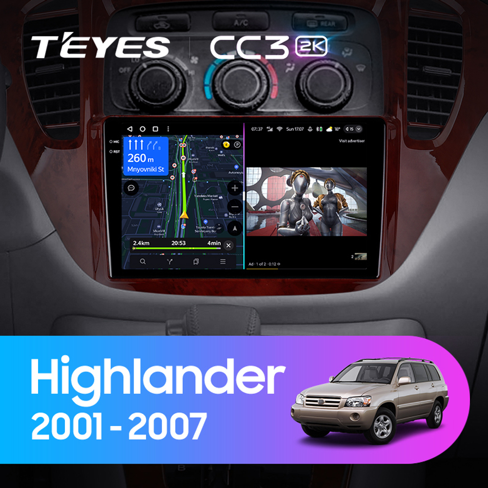 Teyes CC3 2K 9"для Toyota Highlander 2001-2007