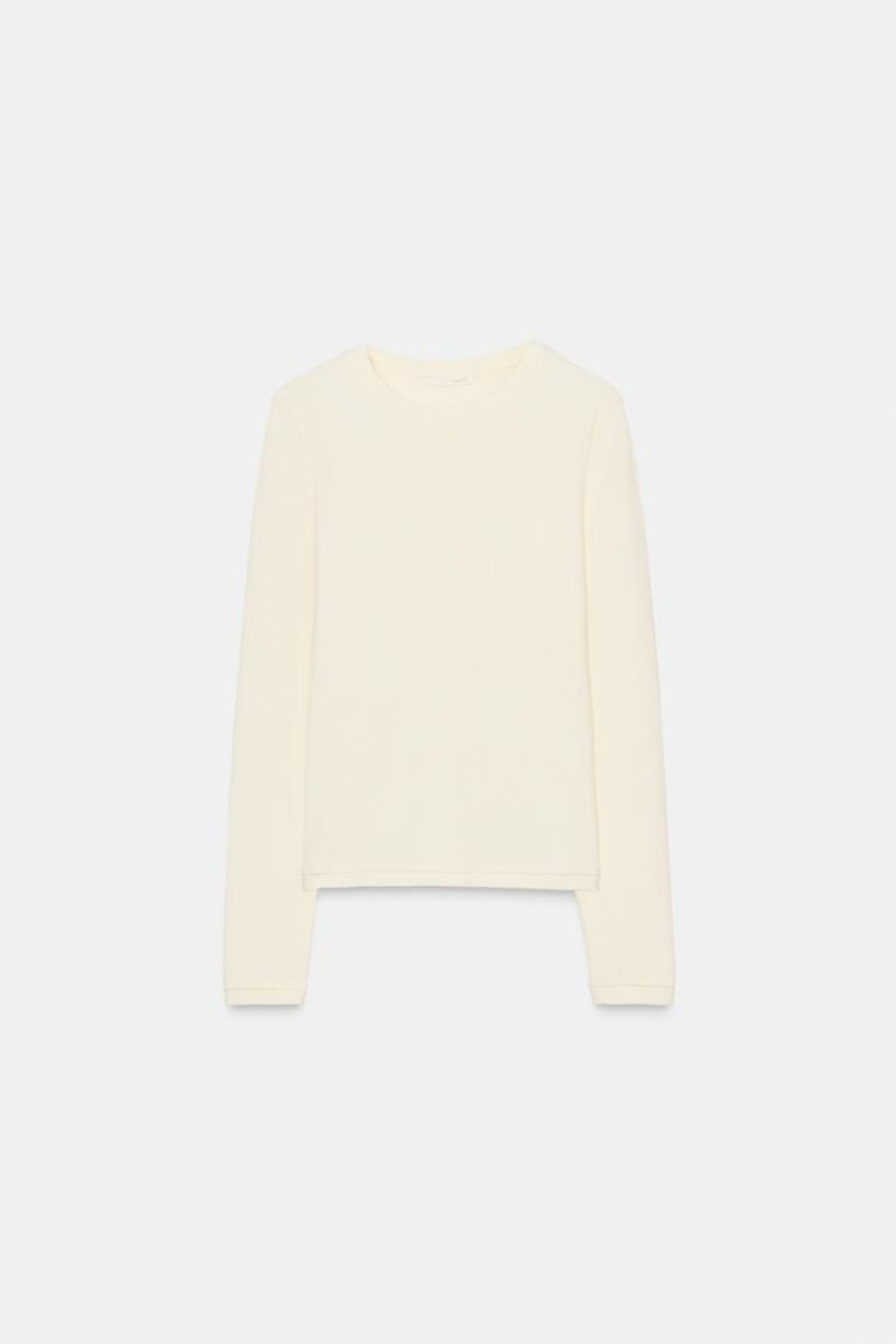 ZARA ФУТБОЛКА С ДЛИННЫМИ РУКАВАМИ, СЛОНОВАЯ КОСТЬ