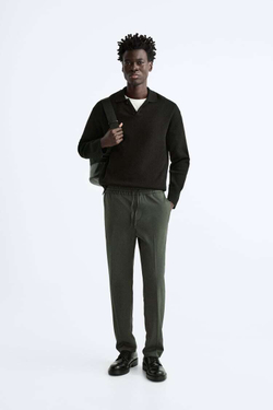 ZARA БРЮКИ-ДЖОГГЕРЫ КОМФОРТНОЙ ПОСАДКИ, ТЕМНО-ЗЕЛЕНЫЙ