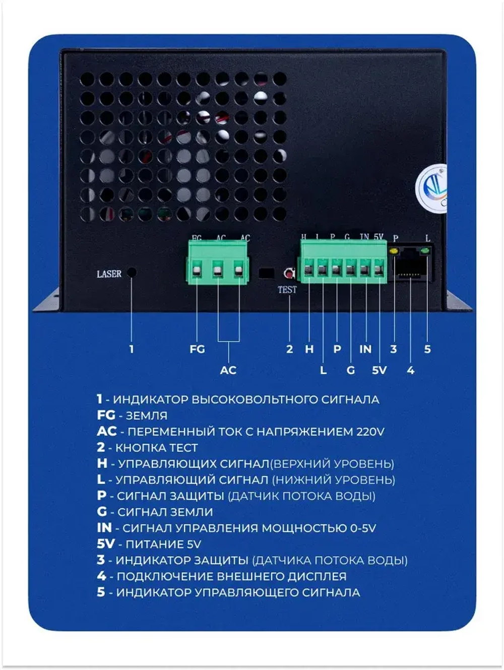 Высоковольтный блок розжига / Блок питания ZYE Laser 100W для лазерного CO2 излучателя