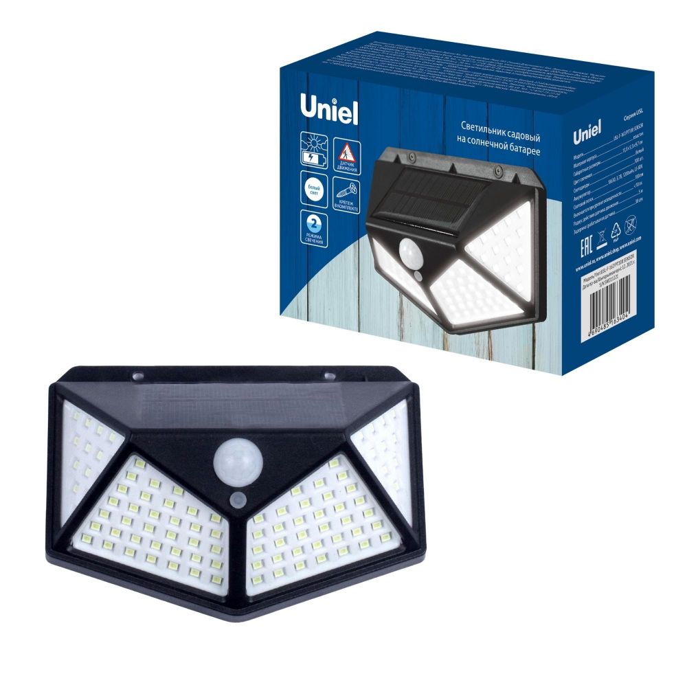 USL-F-167-PT100 SENSOR Садовый светильник на солнечной батарее. с датчиком движения. 100 светодиодов. Белый свет. 1x18650 Li-Io аккумулятор в-к. IP44. TM Uniel