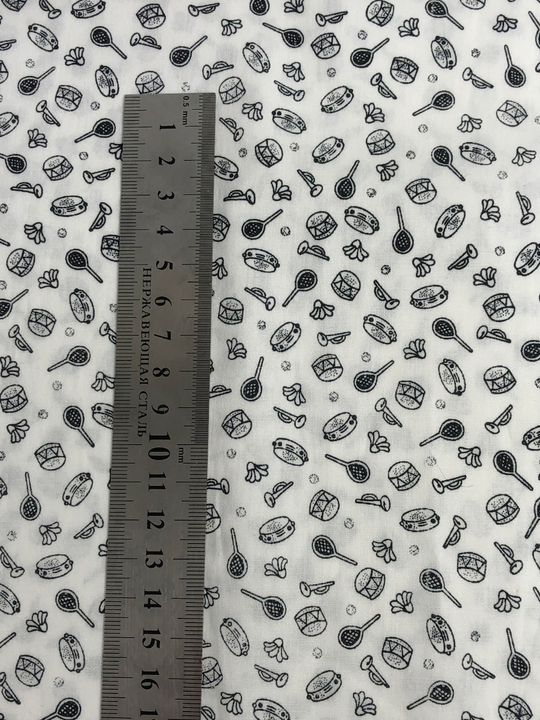 Поплин принт, муз инструменты на белом