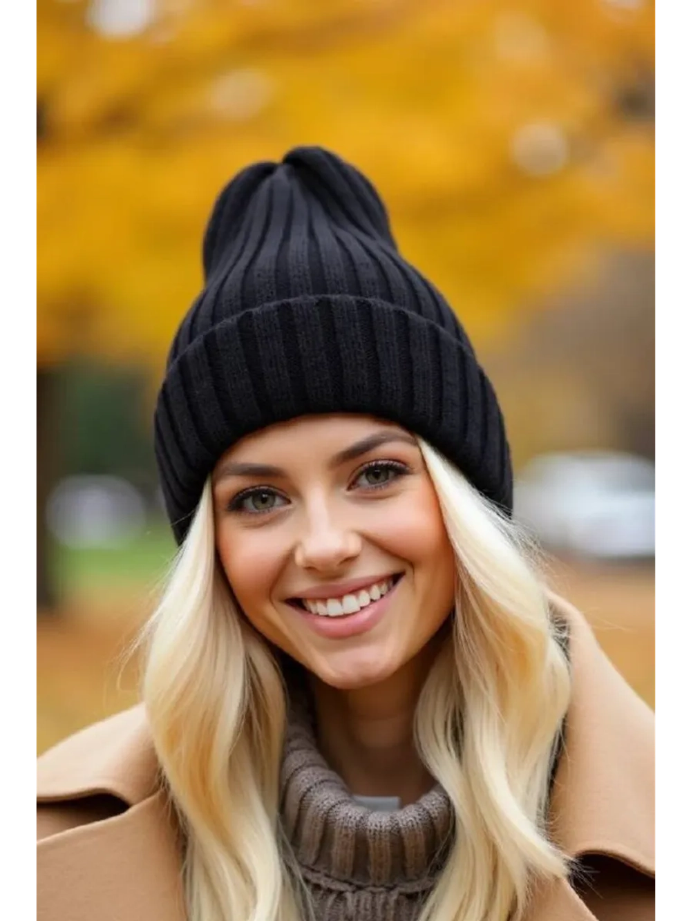 шапка вязаная теплая зимняя с отворотом стильная