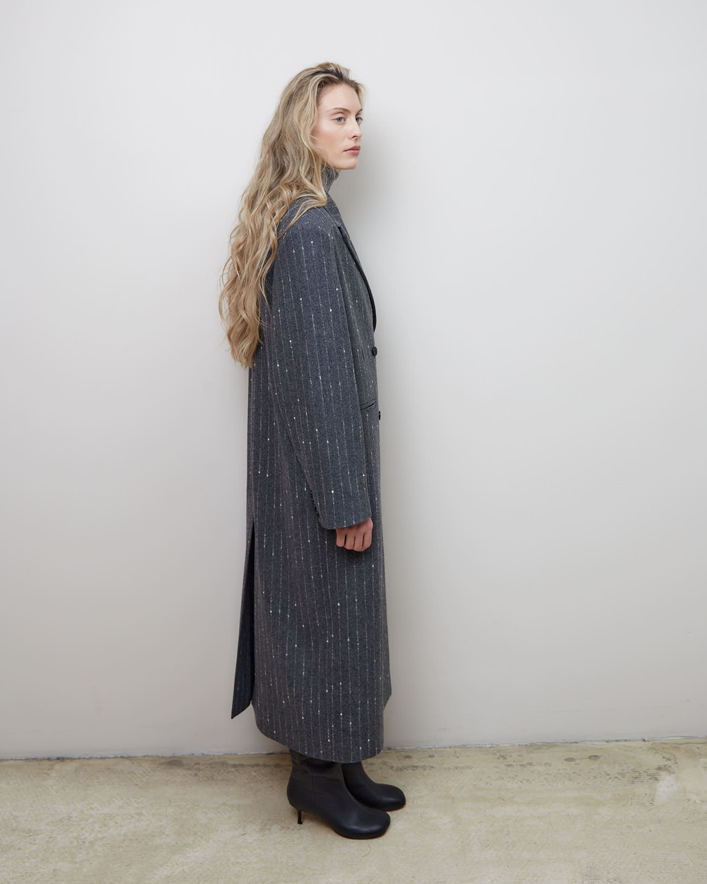 Пальто с дополнительными петлями из шерсти Стелла Маккартни полоска серый