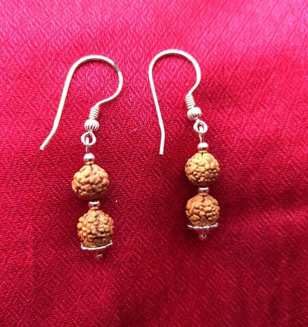 Серьги серебро, рудракша 6 мм