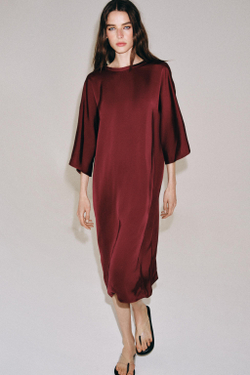 ZARA АТЛАСНОЕ ПЛАТЬЕ МИДИ — ZW COLLECTION, БОРДОВЫЙ