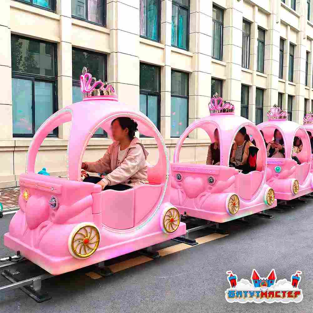 Детский поезд на рельсах с подсветкой «Принцесса», 5 кареток, 10 мест