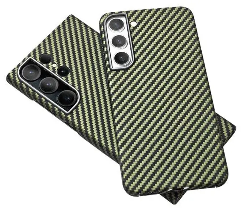 Чехол-накладка Kzdoo Keivlar Case для Samsung Galaxy S23+ карбоновый (черно-зеленый в полоску)