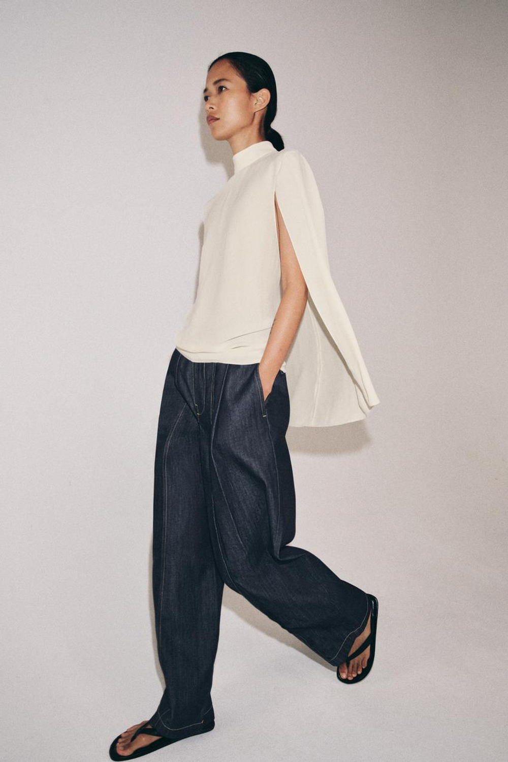 ZARA РУБАШКА-КЕЙП С РАЗРЕЗАМИ ZW COLLECTION, ЭКРЮ