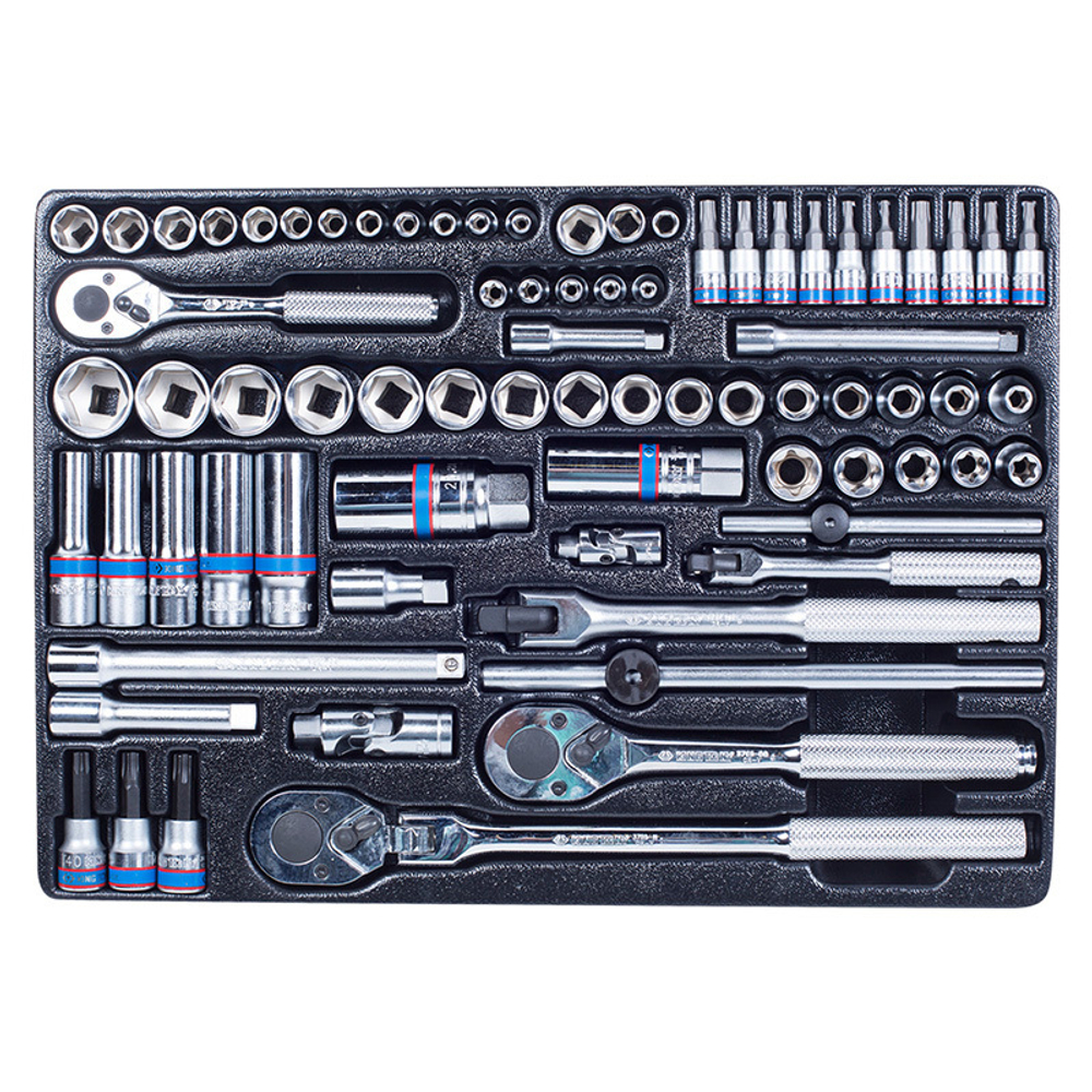 KING TONY (9-5575MR) Набор торцевых головок 1/4"&3/8" с принадлежностями, ложемент, 75 предметов