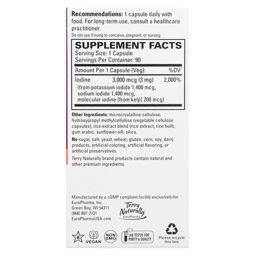 Terry Naturally, Tri-Iodine, 3 мг, 90 капсул