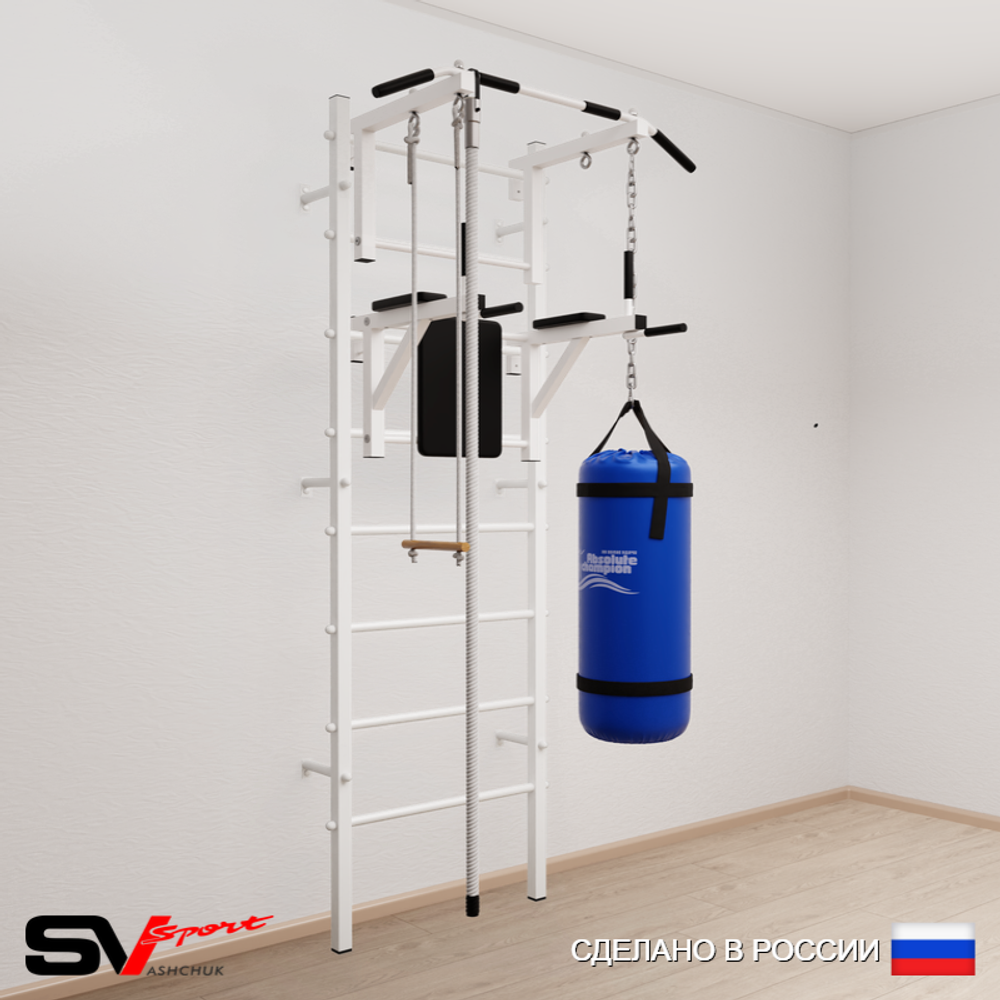 Шведская стенка Sv Sport усиленная 6761 (Турник стандарт/Брусья/Канат/Трапеция/Цепь/Мешок 15кг)