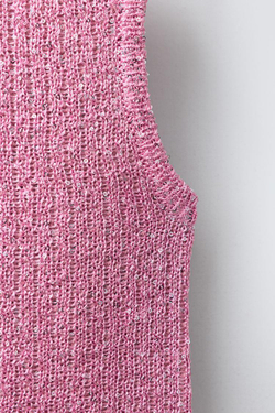 ZARA ТРИКОТАЖНЫЙ ТОП С ПАЙЕТКАМИ, РОЗОВЫЙ