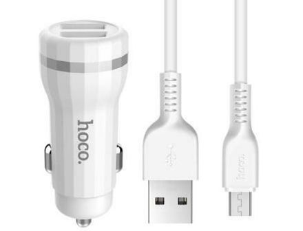 Автомобильное З/У HOCO Z27 2USB 2.4A с кабелем micro USB белый (1/10/100)