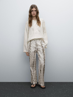 Massimo Dutti Рубашка из струящейся ткани с пуговицами на груди, натуральный, кремовый