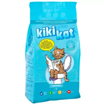 Бентонитовый наполнитель для кошачьего туалета "KikiKat" супер-белый комкующийся "горная свежесть" 5