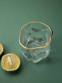 Набор изогнутых бокалов, лед, 250 мл. 6 шт с золотой каймой