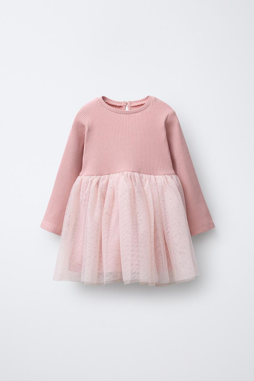 ZARA КОМБИНИРОВАННОЕ ПЛАТЬЕ ИЗ ТУЛЯ С БЛЁСТКАМИ, ПАСТЕЛЬНО-РОЗОВЫЙ