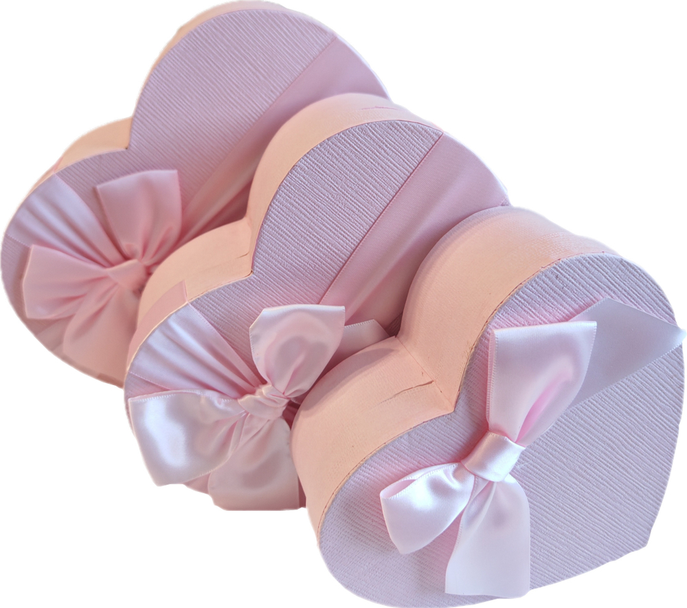 Набор подарочных коробок 3в1 "Сердце" с бантом, розовый 16*14*6, 19*17*7.5, 22*20*9см