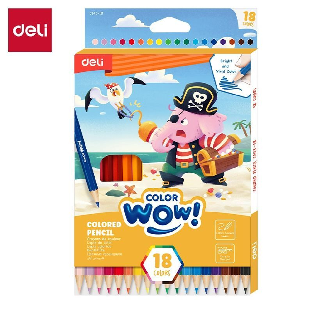 Карандаши цвет. 18цв Deli  COLORWOW!  шестигранные, 2дизайна