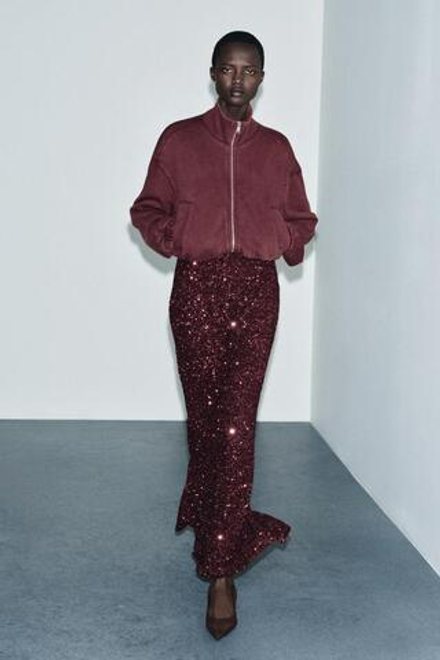 ZARA КУРТКА ИЗ МЯГКОЙ ТКАНИ С ЭФФЕКТОМ ПОТЕРТОСТИ, БУРГУНДИ