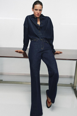 ZARA ДЖИНСОВАЯ РУБАШКА ZW COLLECTION, СИНИЙ